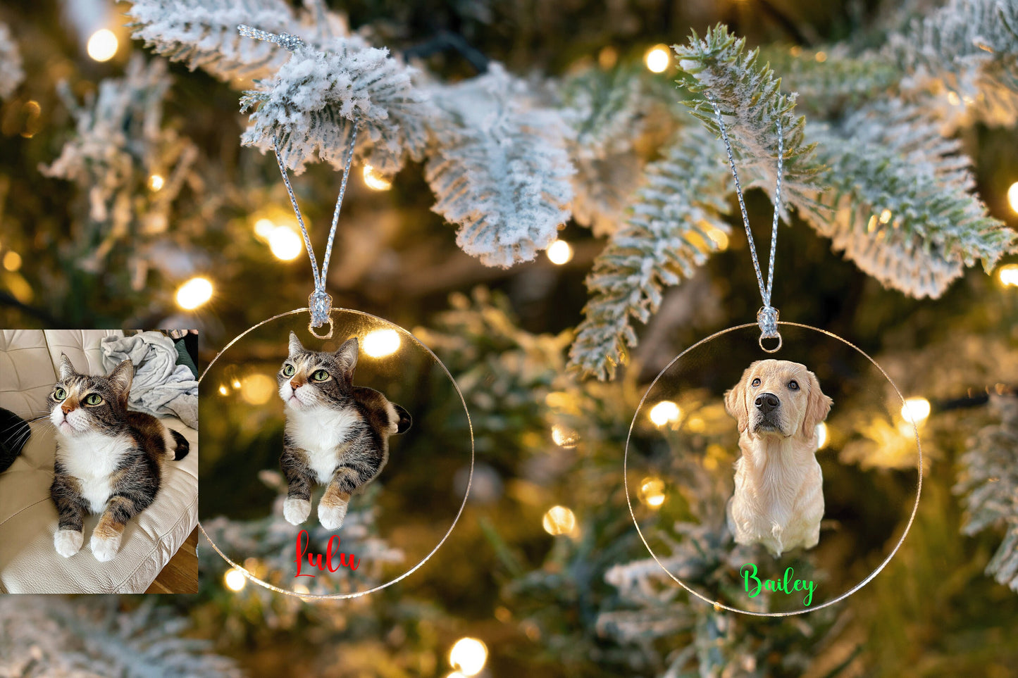 Customized Pet Ornament, Personalized Acrylic Dog Ornament, Dog Picture Ornament, Pet Owner Gift, Dog Name Ornament-[J-1-CIRCLR]