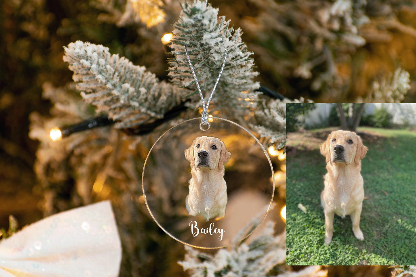 Customized Pet Ornament, Personalized Acrylic Dog Ornament, Dog Picture Ornament, Pet Owner Gift, Dog Name Ornament-[J-1-CIRCLR]