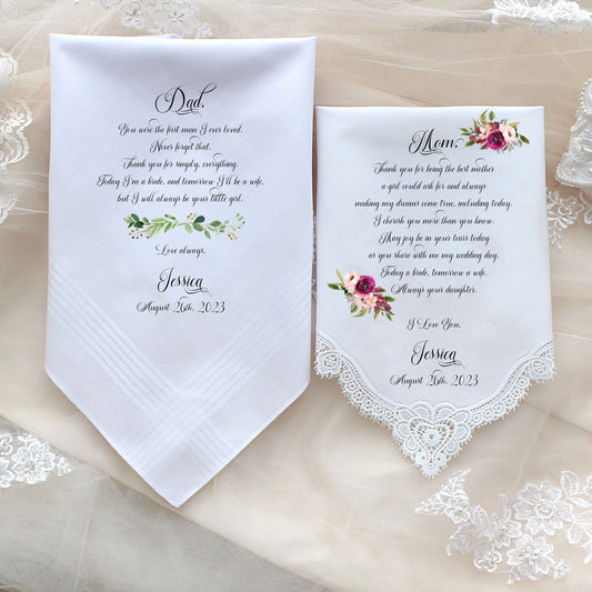 Mother of the Bride Gift & Father of the Bride Gift from the Bride, Mother of Bride Gift, wedding handkerchief from daughter