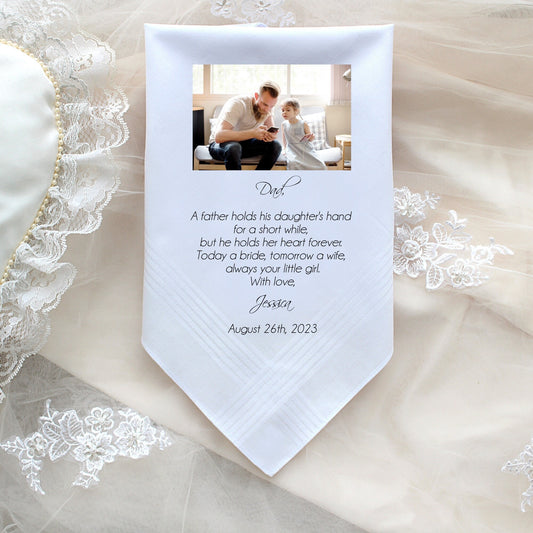 Father of the Bride handkerchief with photo option from the Bride, wedding handkerchief from daughter, printed personalised CHA[109]