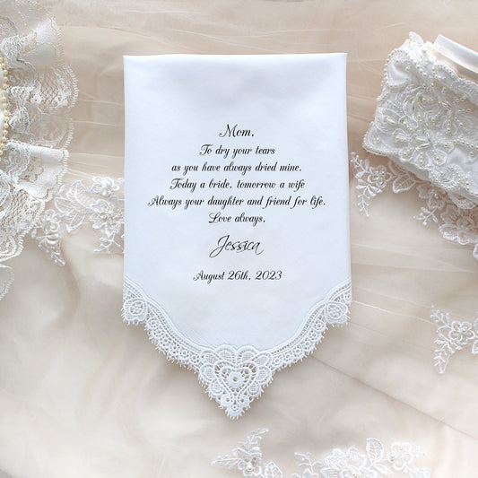 Mother of the Bride Gift, Custom wedding Handkerchief, Mom in-law gift, Personalized handkerchief for mom. LS6FCAC[87]