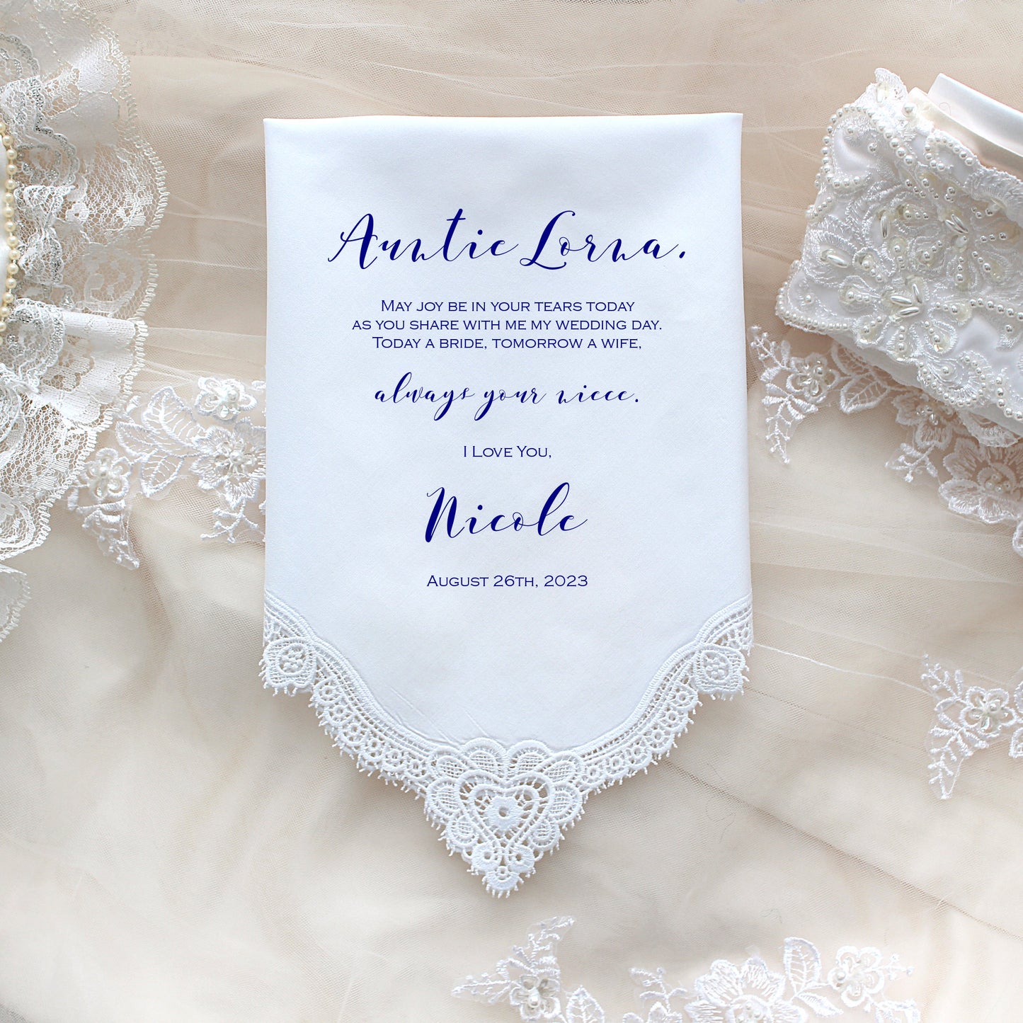 Aunt of the Bride Handkerchief, Wedding Handkerchief, PRINTED, CUSTOMIZED, Wedding Hankies, Aunt of the Bride Gift-LS11PadCop[191]