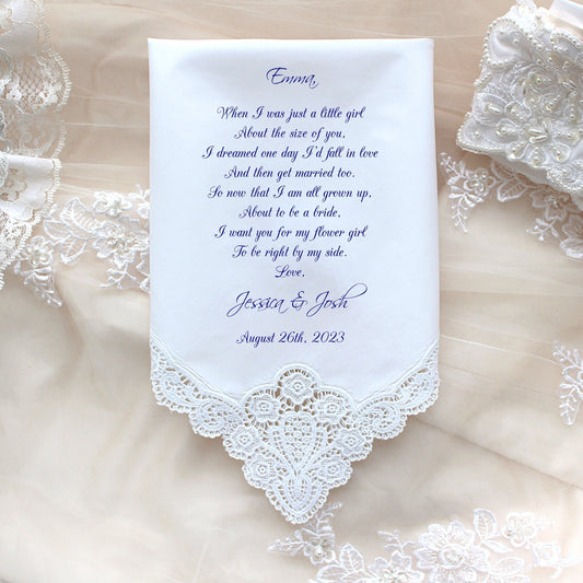 Wedding handkerchief-Flower Girl-PRINT-CUSTOMIZE-Lace Hankerchief-Wedding Hankies-Wedding favor-Bride Gift to Flower Girl-Wedding-FCAC[64]