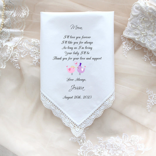 Mother of the Bride custom PRINTED wedding handkerchief , wedding hankie, Personalized handkerchief-CAC-Animals[162]