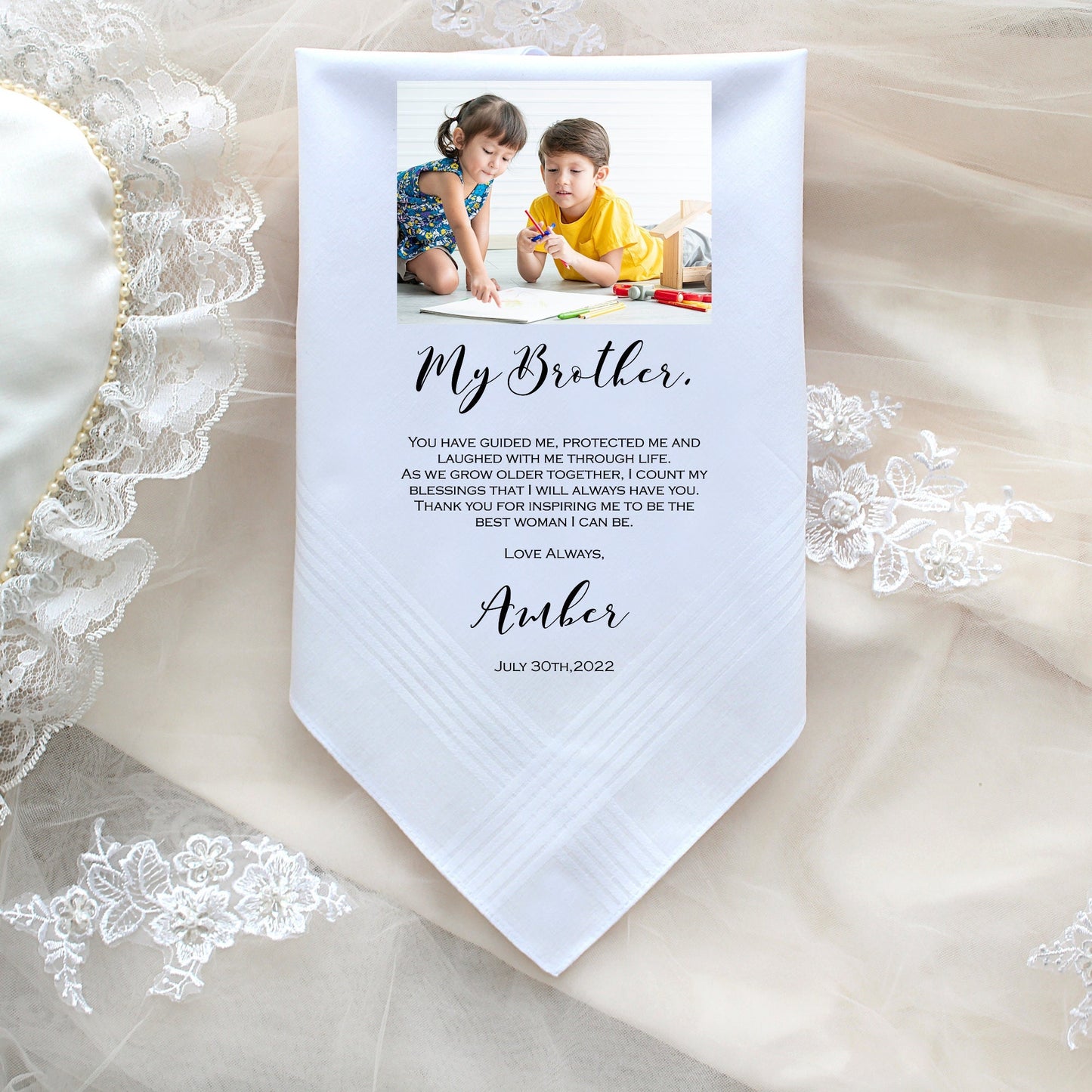 Brother of the Bride Gift Brother of the bride handkerchief Wedding Handkerchief PRINTED handkerchief with photo option.