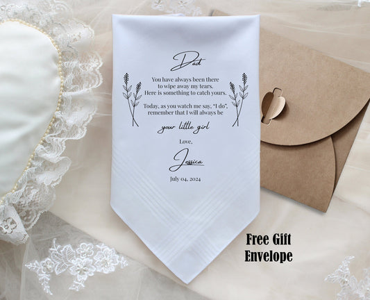 Father of the Bride Handkerchief from Bride, Custom Wedding Gift from Bride to Dad Gift to Dad from Bride, Father of the Bride Handkerchief