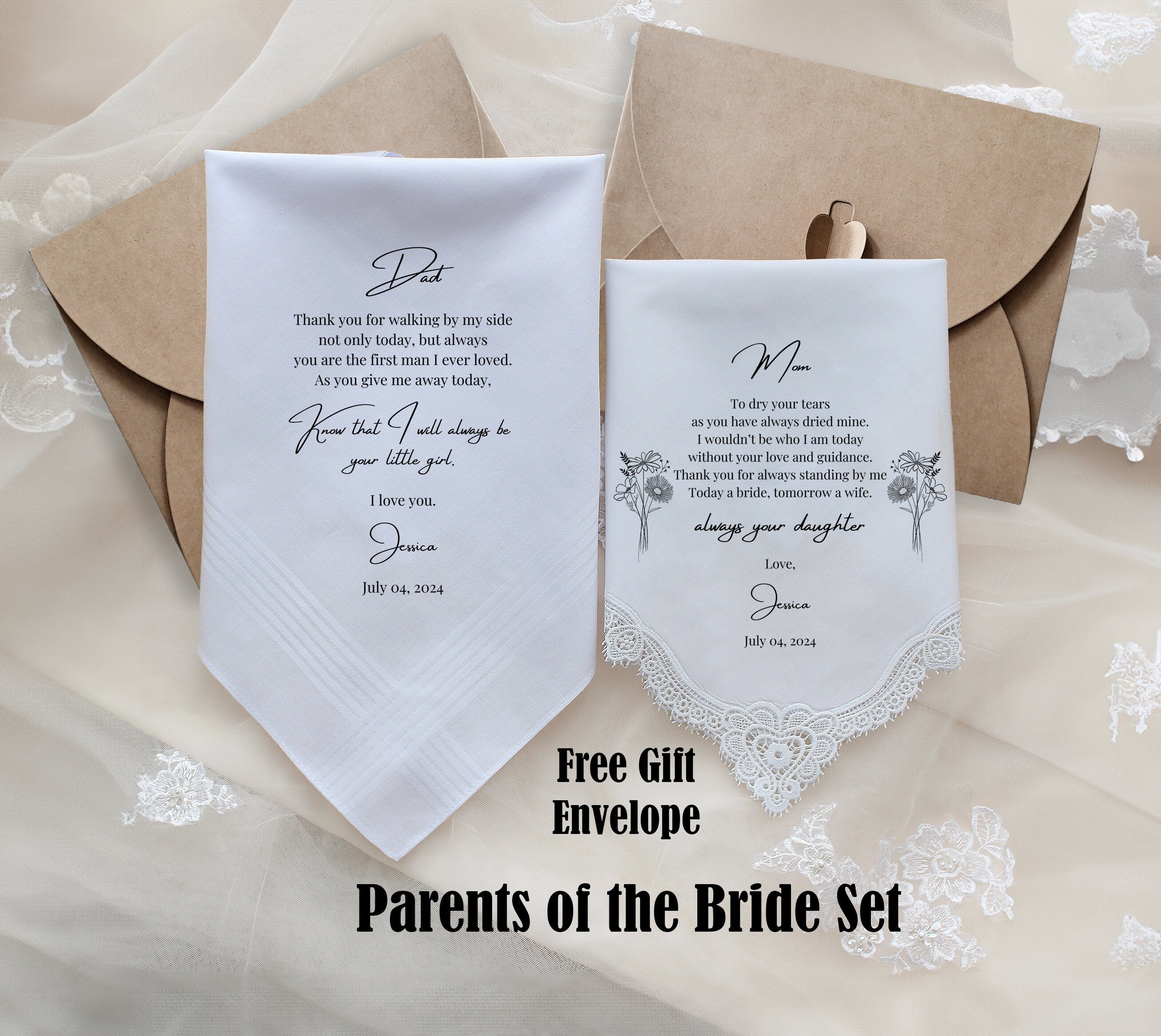 Parents gift from the bride and on sale groom, Set of 4 handkerchiefs, PRINTED, CUSTOMIZED, and personalized gift - MS1LS6FCAC[97]