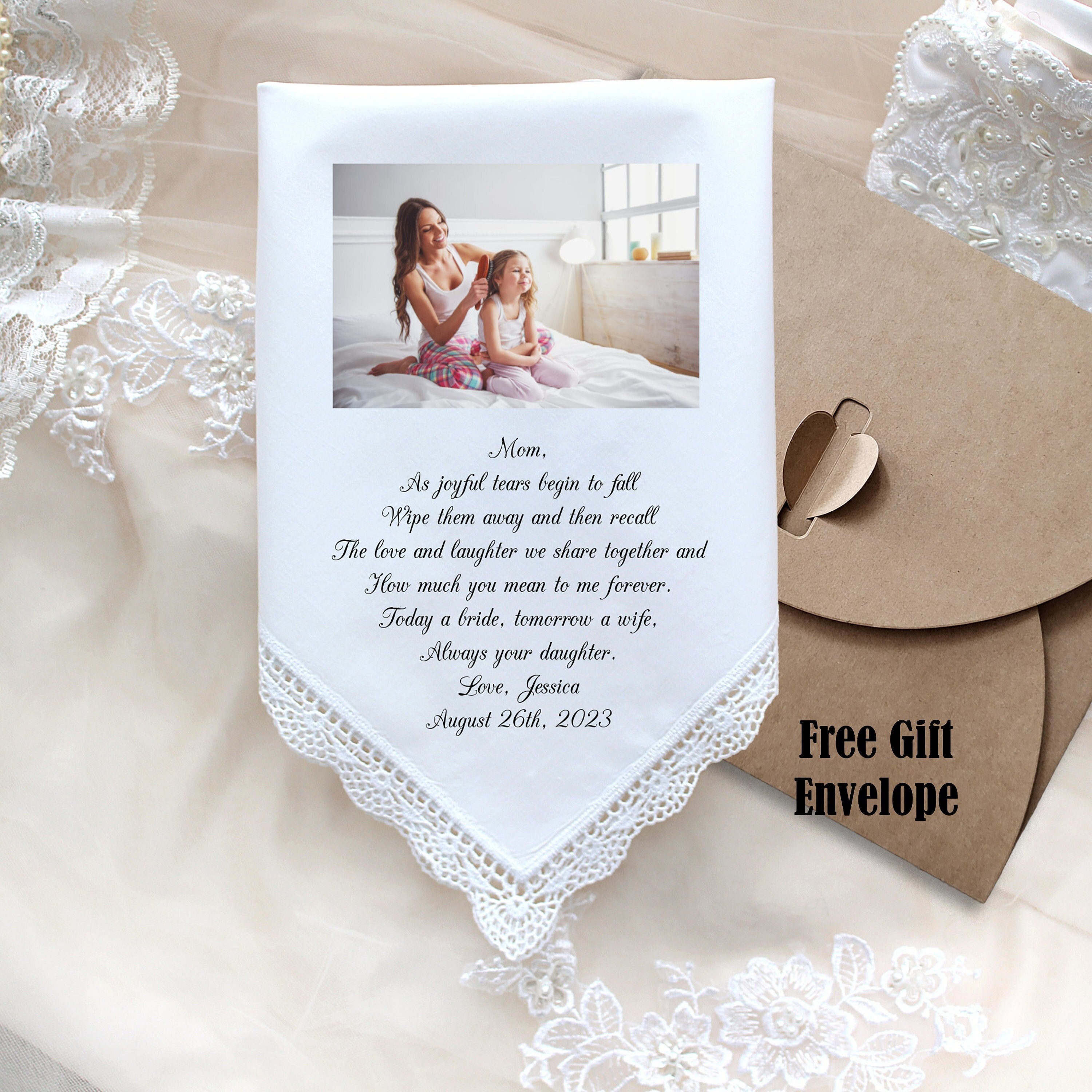 Wedding Handkerchief Set of THREE | PRINTED | Mother of the 2024 Bride | Mother of Groom | FREE Gift Cases! | Hankerchief | Gifts | Favors | Mom