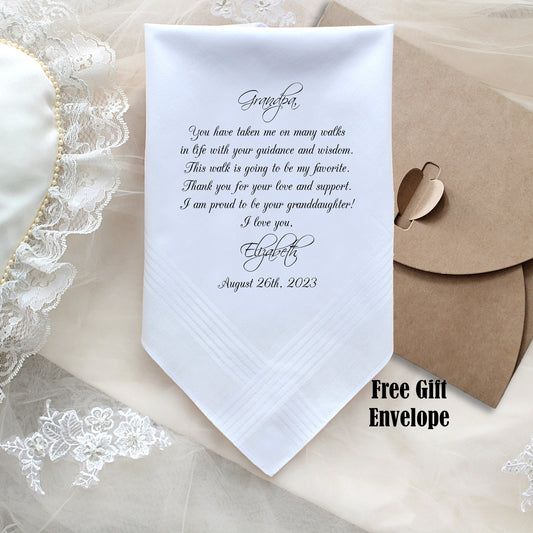 Grandfather of the Bride Handkerchief, Wedding Hankerchief, CUSTOMIZE Wedding gift for Grandpa, Grandfather hankie from the Bride-CAC[9]