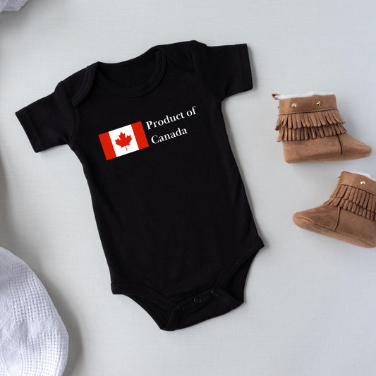 made in canada baby bodysuit, product of canada baby onesies, canadian kids shirt