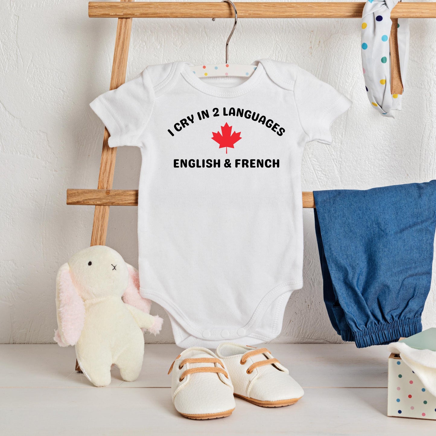 Canadian Baby Body Suit, I cry in 2 French and English, Cute Canadian Baby Bodysuit, Canada Baby Gift, Funny Baby Shower Gift, buy Canadian