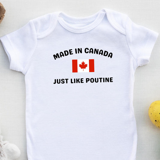 Made in Canada Baby Body Suit,  Canadian Poutine Baby Bodysuit, Canada Baby Gift, Baby Shower Gift, buy Canadian