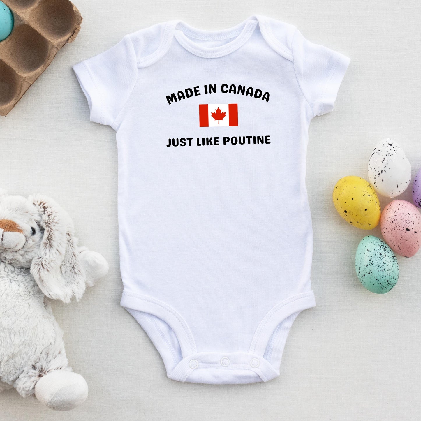 Made in Canada Baby Body Suit,  Canadian Poutine Baby Bodysuit, Canada Baby Gift, Baby Shower Gift, buy Canadian