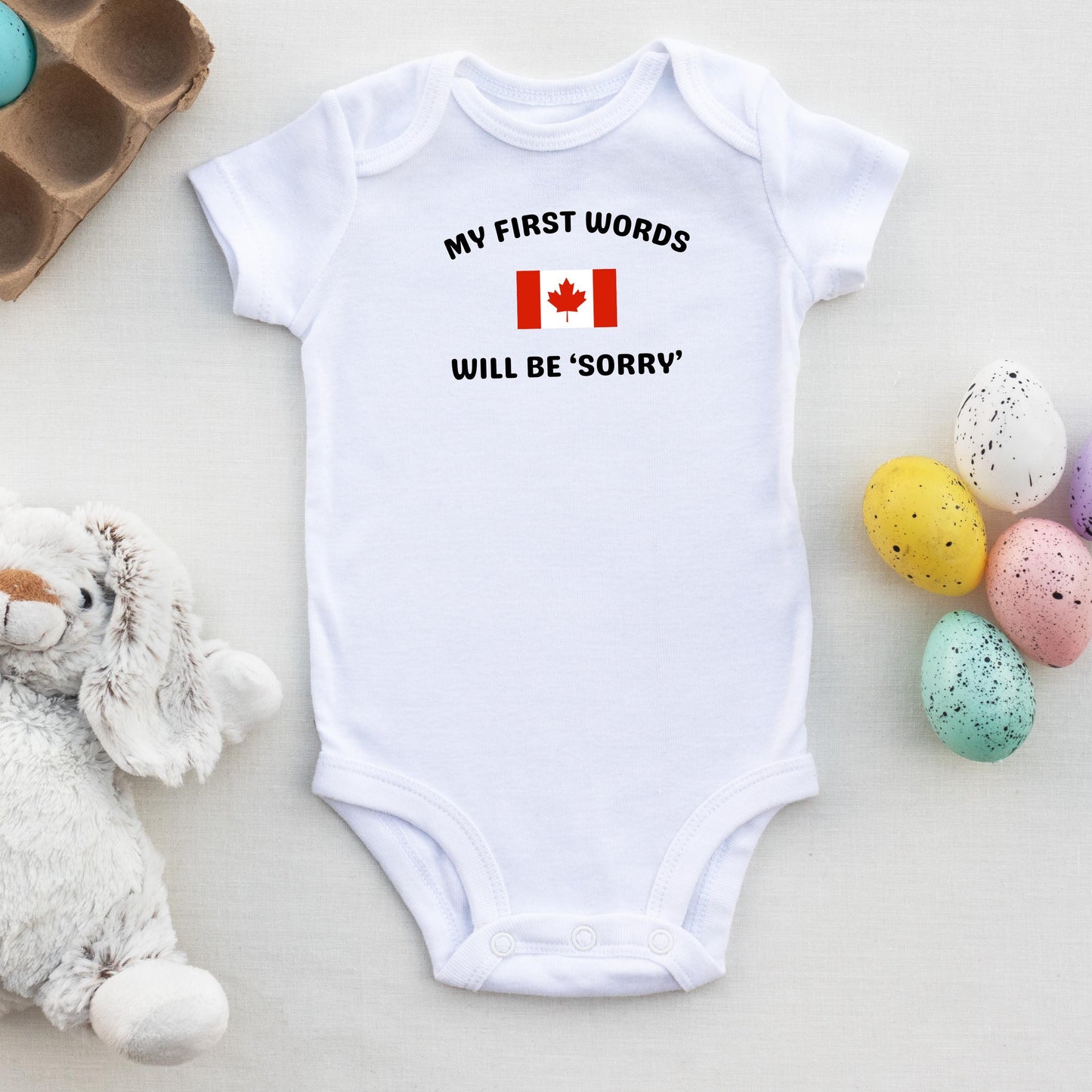 Funny Canadian Baby Body Suit,  Canadian &quot;Sorry&quot; Baby Bodysuit, Canada Baby Gift, Baby Shower Gift, buy Canadian